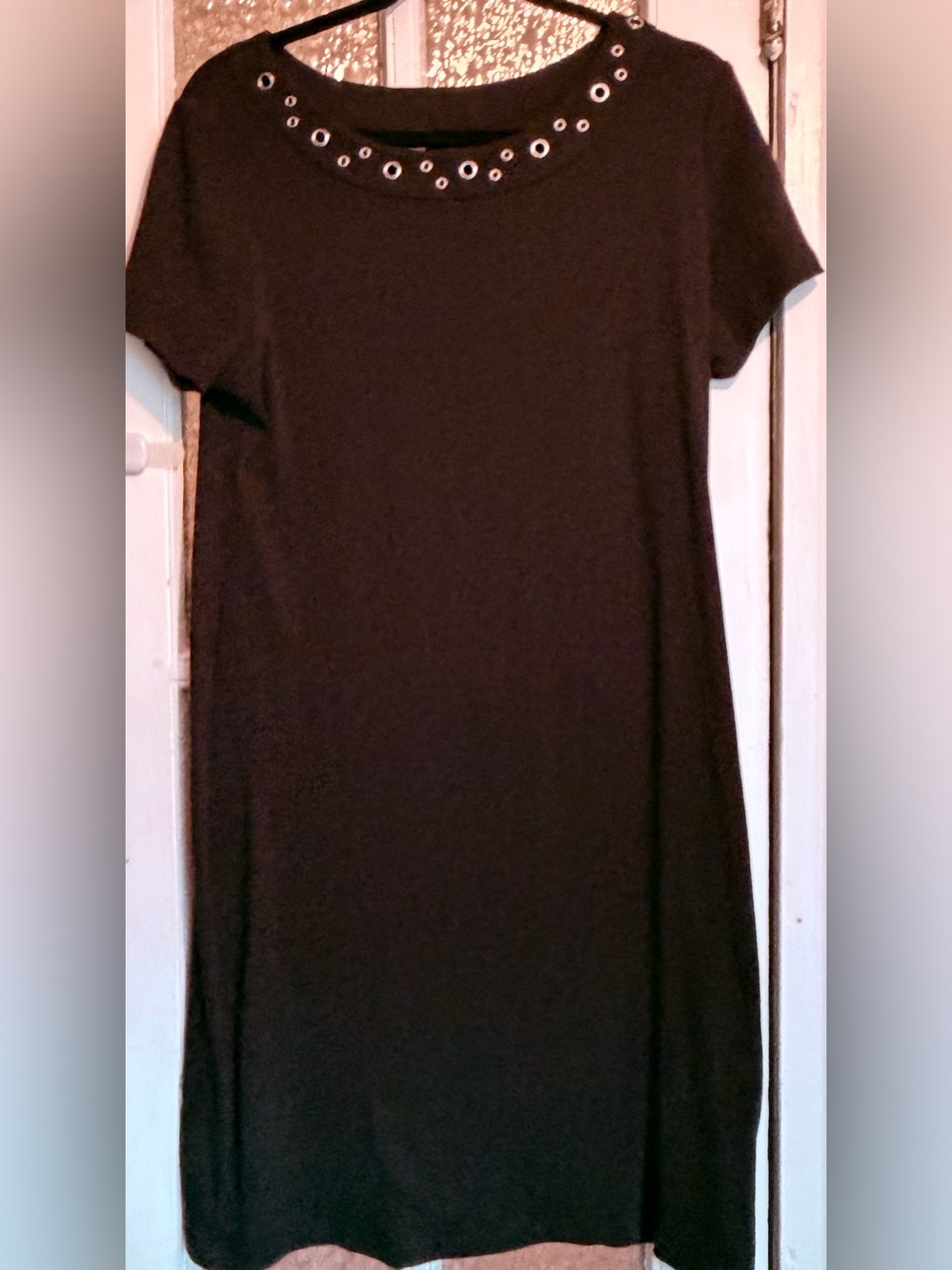 Rafaella Black Short-Sleeve Cotton Dress with Grommet Neck. Size Large. VGUC